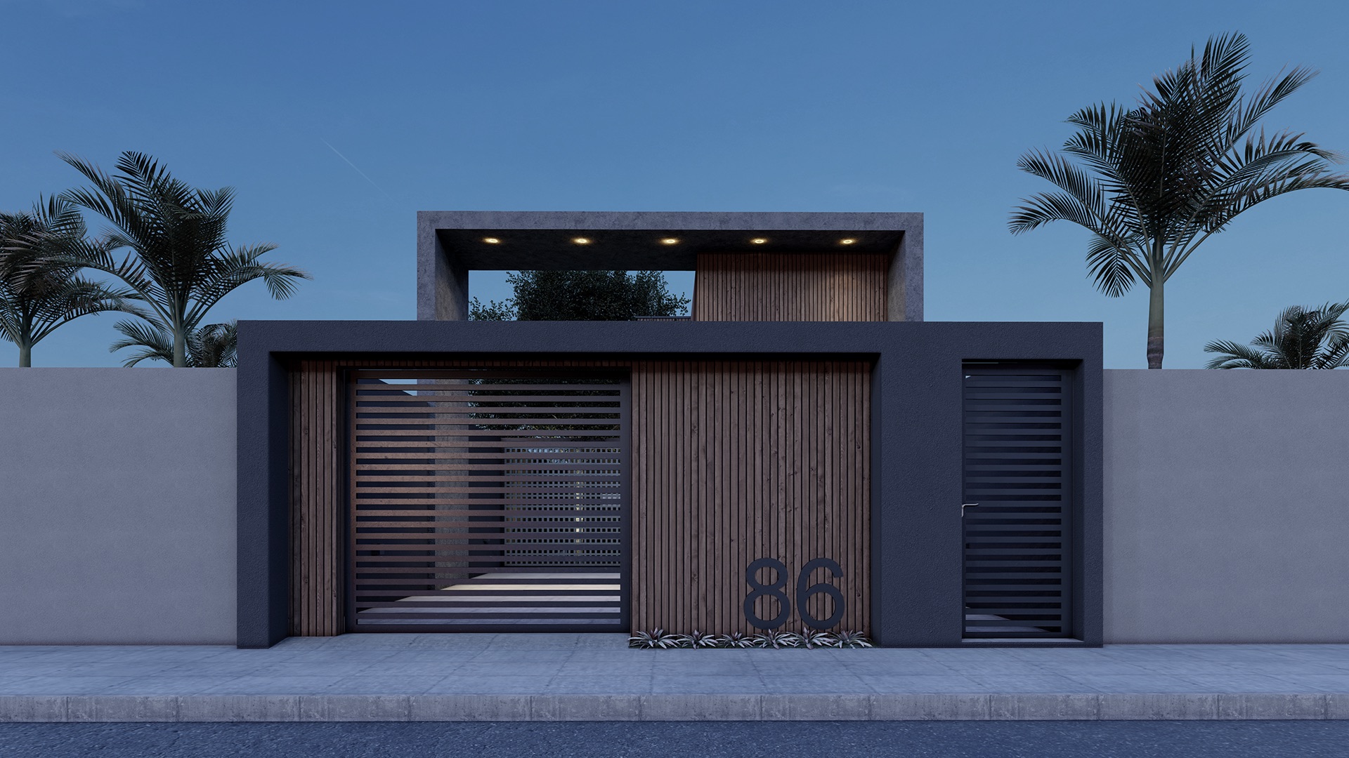 Fachada noturna de residência contemporânea assinada pela Vino Arquitetura